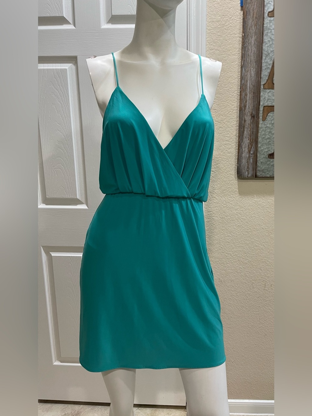 MISA Los Angeles Teal Draped Halter Mini Dress XS